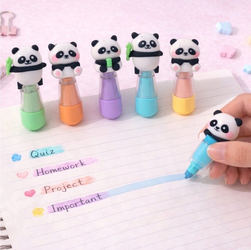 جست كواليتي هايلايتر باندا كيوت 6 ألوان باستيل – أقلام تظليل مدرسية ملونة – قرطاسية بنات للمدرسة والجامعة – هدية رجوع للمدرسة - Image 2