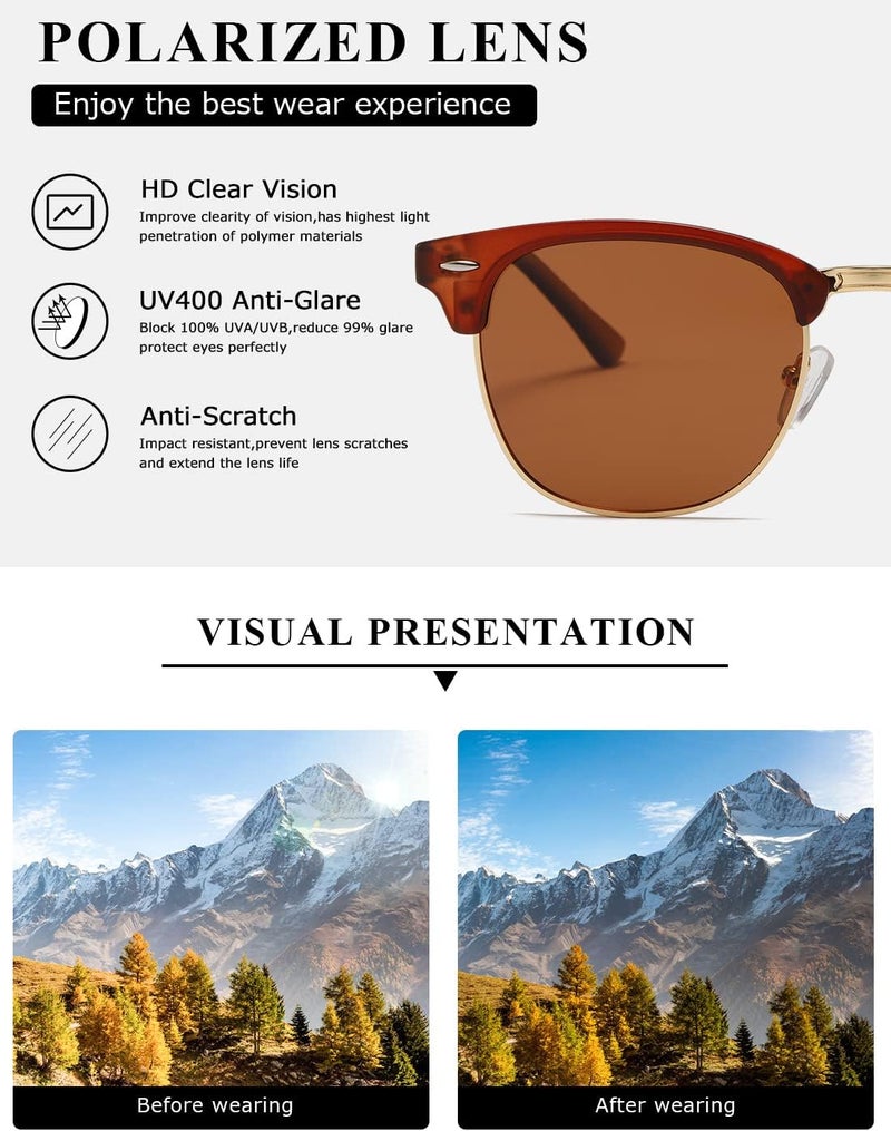 AEVOGUE Polarized Sunglasses For Women And Men Semi Rimless Frame Retro Sun Glasses AE0369 - Image 5