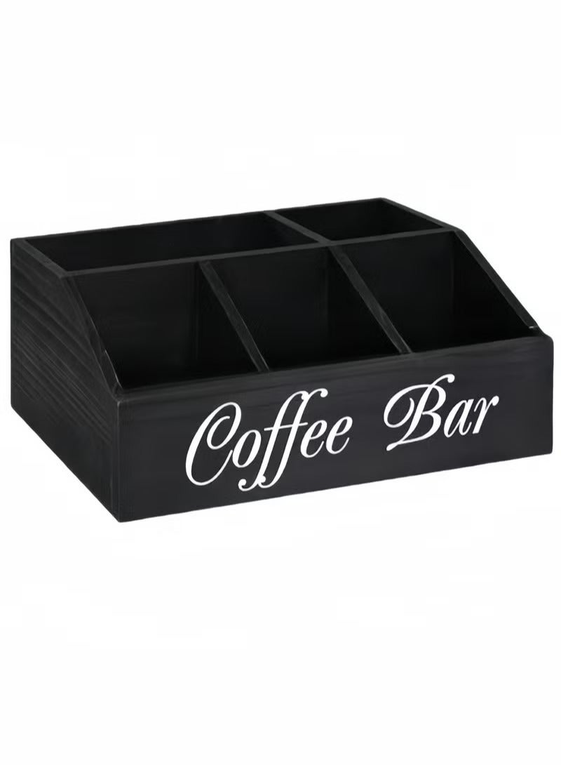 SKT Shiketro Coffee Station Organizer for Counter, Wood Coffee Pods Holder Storage Basket, Coffee and Tea Condiment Storage Organizer, Rustic Coffee Bar Decor for Coffee Accessories Organizer - Image 2