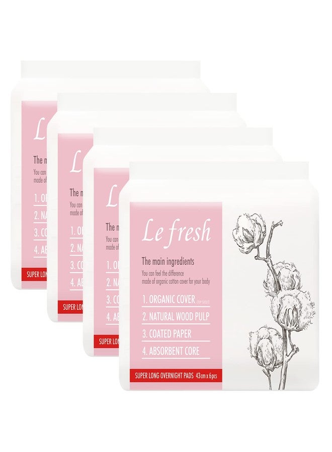 Lefresh Organic Cover Maxi Pads with Wings | Super Long Overnight, 24 Count | Heavy Absorbency - Unscented - Vegan - Chlorine Free - Ultra Thin Pads for Women - Image 1