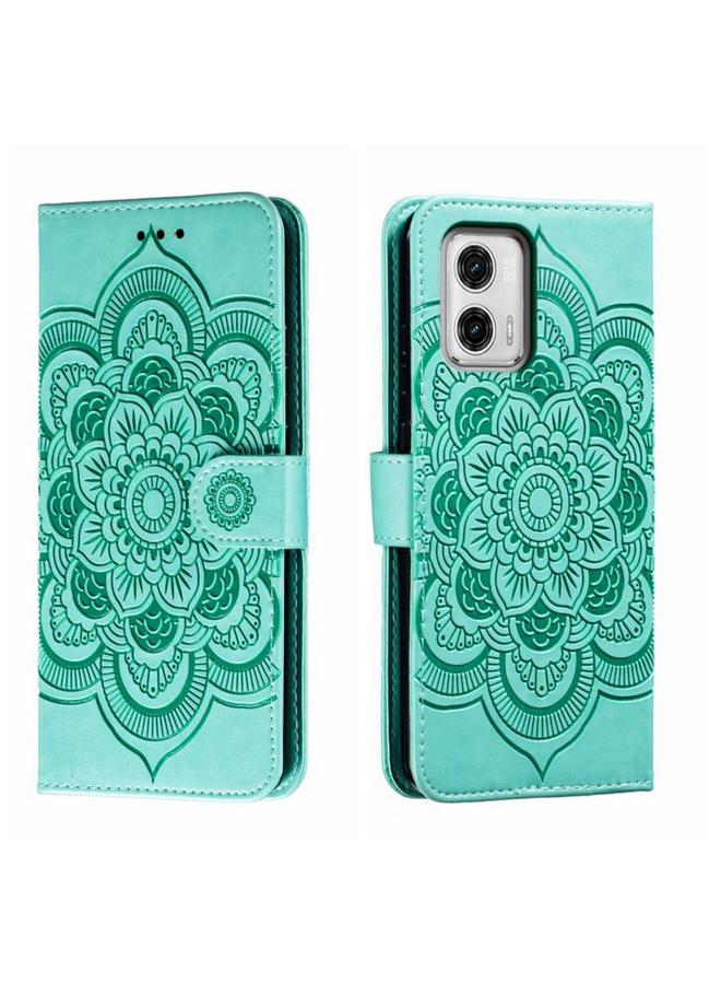 S-TOP Case For Motorola Moto G73 Sun Mandala Embossing Pattern Phone Leather Case - Image 1