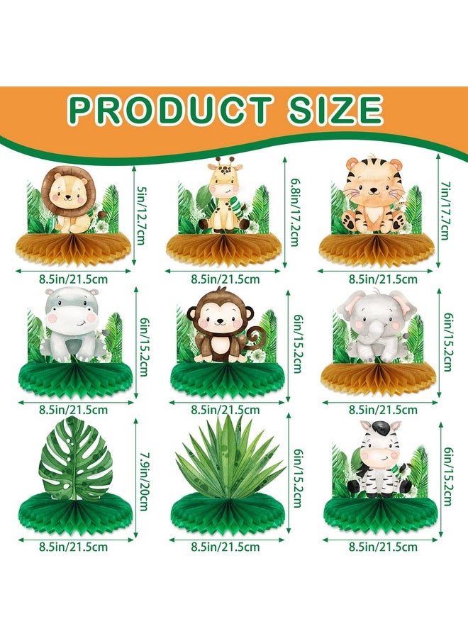 Leinuosen 9 Pcs Baby Jungle Animals Honeycomb Centerpieces Safari Baby Shower Decorations Jungle Safari Sage Green Themed Birthday Party Supplies For Boys Kids Baby Shower Nursery Party Decor  - Image 3