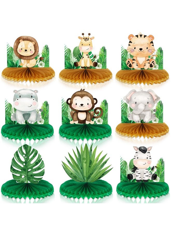 Leinuosen 9 Pcs Baby Jungle Animals Honeycomb Centerpieces Safari Baby Shower Decorations Jungle Safari Sage Green Themed Birthday Party Supplies For Boys Kids Baby Shower Nursery Party Decor  - Image 1