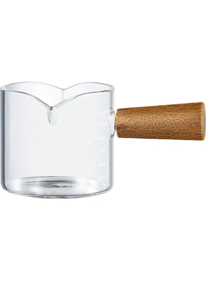 COOKER KING Chuidahuang Double-Scale Coffee Milk Cup, Glass With Scale, Italian Espresso Extraction Measuring Cup, Wooden Handle Milk Pitcher, 100Ml - Image 2