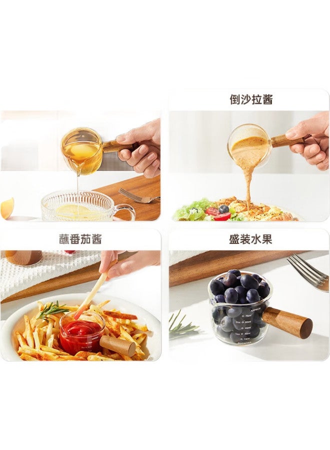 COOKER KING Chuidahuang Double-Scale Coffee Milk Cup, Glass With Scale, Italian Espresso Extraction Measuring Cup, Wooden Handle Milk Pitcher, 100Ml - Image 3