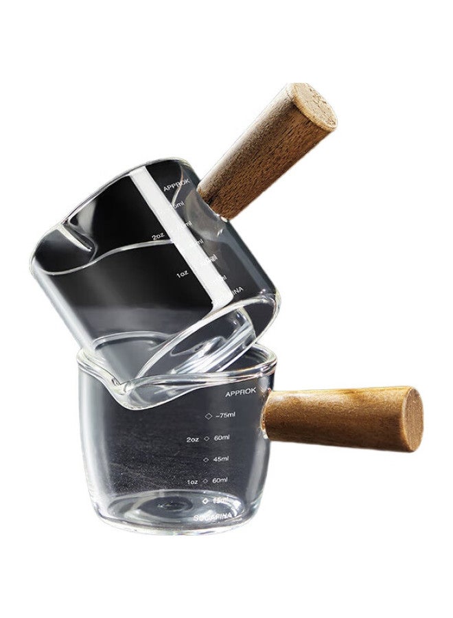 COOKER KING Chuidahuang Double-Scale Coffee Milk Cup, Glass With Scale, Italian Espresso Extraction Measuring Cup, Wooden Handle Milk Pitcher, 100Ml - Image 1