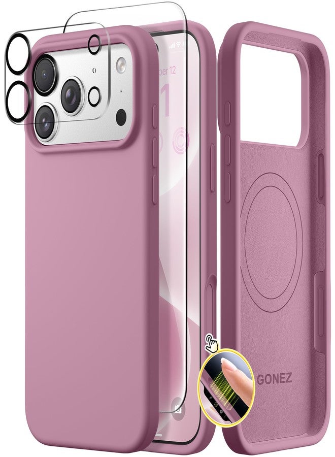 غونيز جراب GONEZ المغناطيسي لهاتف iPhone 17 Pro، متوافق مع MagSafe، [واقي شاشة + واقي عدسة الكاميرا]، جراب حماية من السيليكون السائل مقاوم للخدوش والصدمات، مقاس 6.3 بوصة، لون أسود كشمش - Image 1