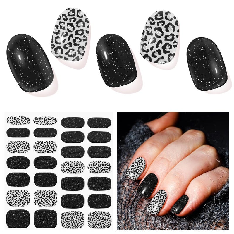 DUKASOU Semi Cured Gel Nail Strips, 28pcs Real Nail Polish Art Stickers/Wraps, Includes Prep Pads, Nail File & Wood Stick, Sticker Nails for Women Girls Kids Diy Decorations Birthday Party Favor Gifts