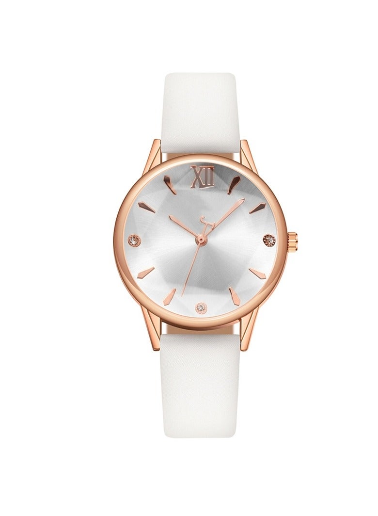 Fashion Roman pattern diamond ladies watch quartz leather strap Women's watch white - Image 1