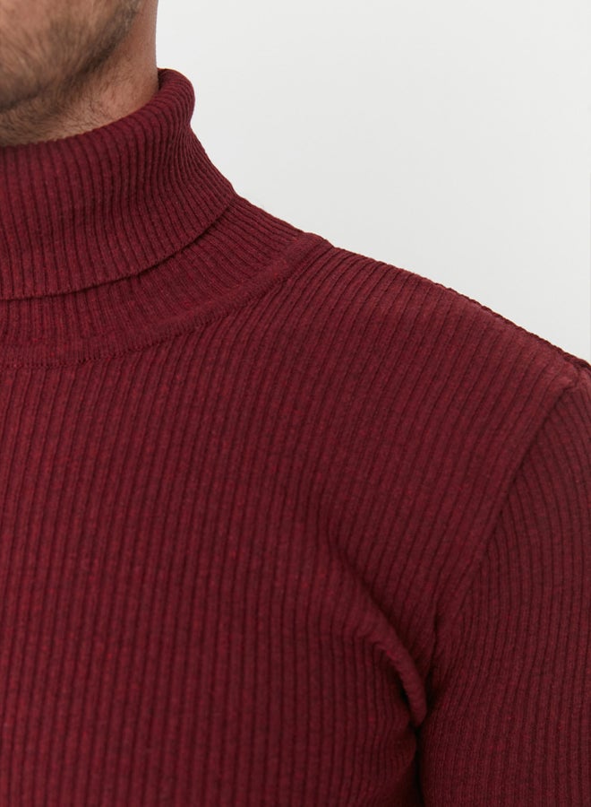trendyol Claret Red Fitted Slim Fit Cotton Turtleneck Ribbed Knit Sweater - Image 4