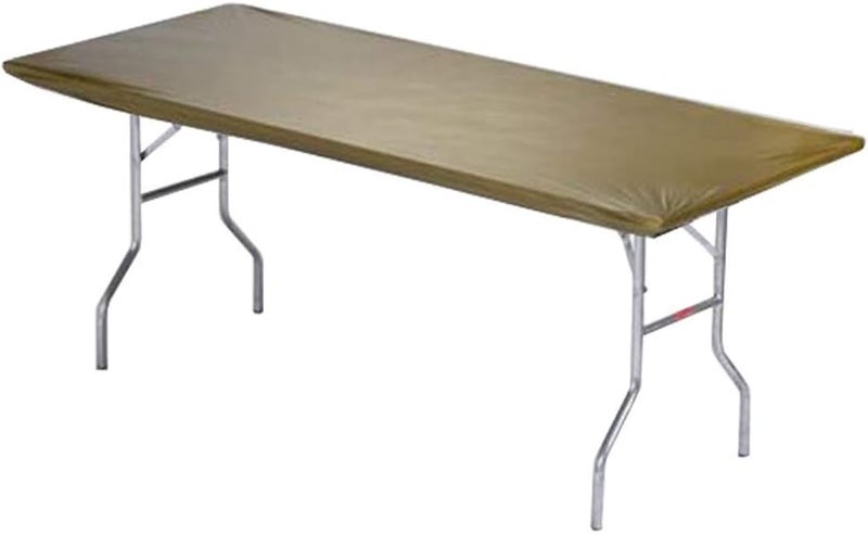 Kwik-Covers 6' Rectangle Plastic Table Covers 30" x 72", Bundle of 5 (Metallic Gold) - Image 1