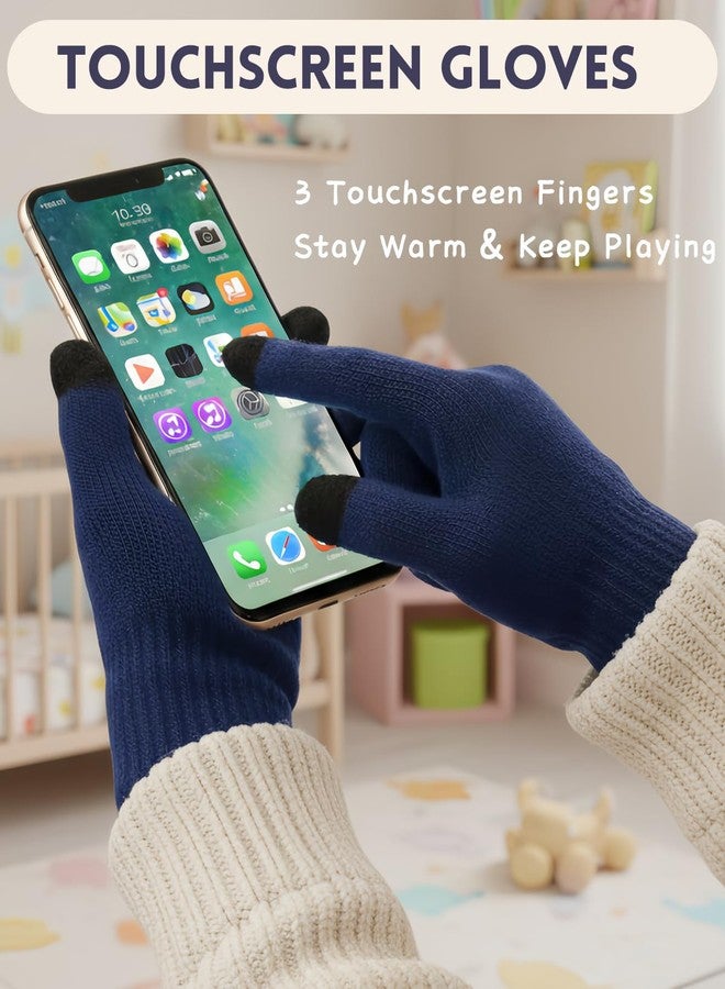 KMOLY Kids Winter Beanie Hat Scarf Gloves Set 3Pcs, 3-12Y Fleece Lined Knit Hat With Earmuffs Pom Touchscreen Gloves For Boys Girls(Black, One size) - Image 5