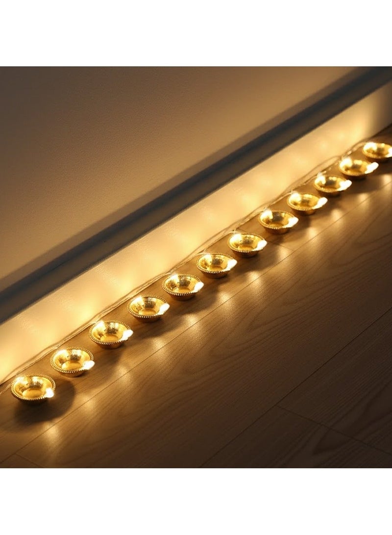 ZAYO LED Diya String Lights – Decorative Electric LED Fairy Lights with Traditional Diya, Design for Home Decor, Diwali, Festivals, Weddings & Party Decoration, 20 Pieces LED Diya set - Golden - Image 2