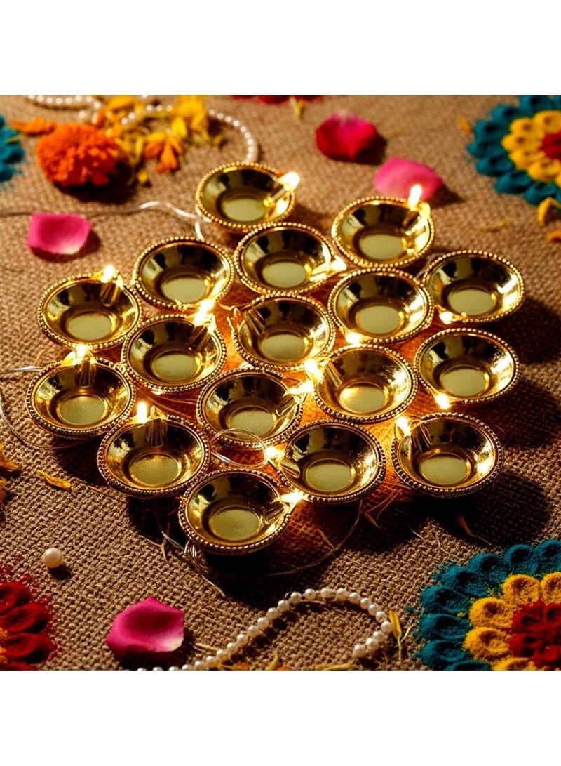 ZAYO LED Diya String Lights – Decorative Electric LED Fairy Lights with Traditional Diya, Design for Home Decor, Diwali, Festivals, Weddings & Party Decoration, 20 Pieces LED Diya set - Golden - Image 1