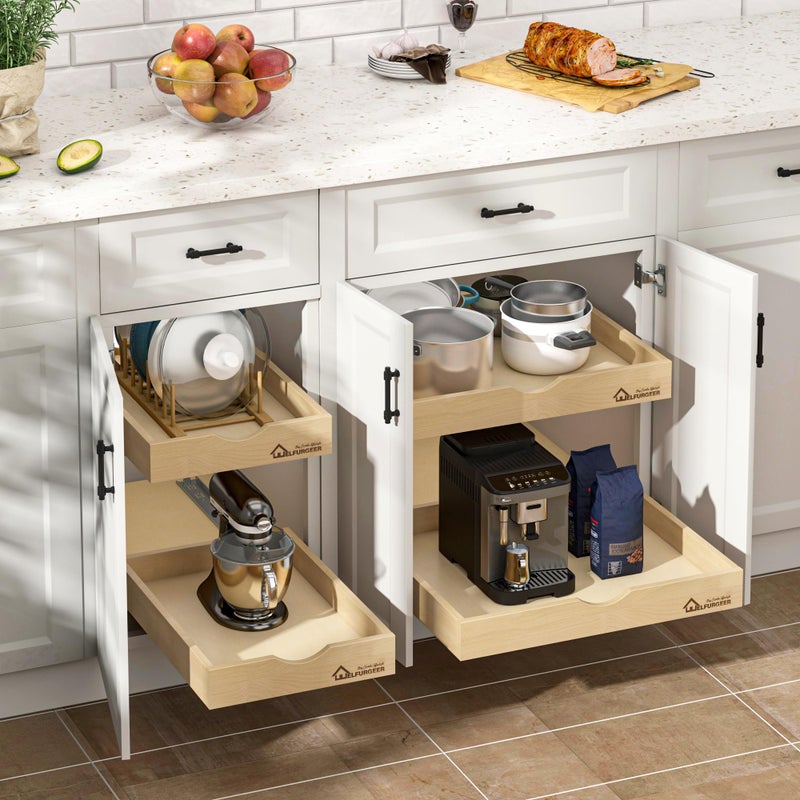 WelFurGeer Soft Close Pull Out Drawers for Kitchen Cabinets, 32" W x 21" D Pull Out Cabinet Organizer, Heavy-Duty Cabinet Organizer, Space-Saving Pullout Drawer for Home & Kitchen Organization - Image 2