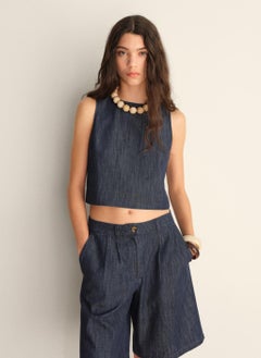 MANGO Rinse-Wash Denim Crop Top  - Image 1