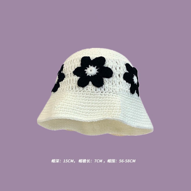 Handmade Wool Hat Japanese New Hollow Flower Knitted Fisherman Hat Children'S Sweet All-Match Small Face - Image 1
