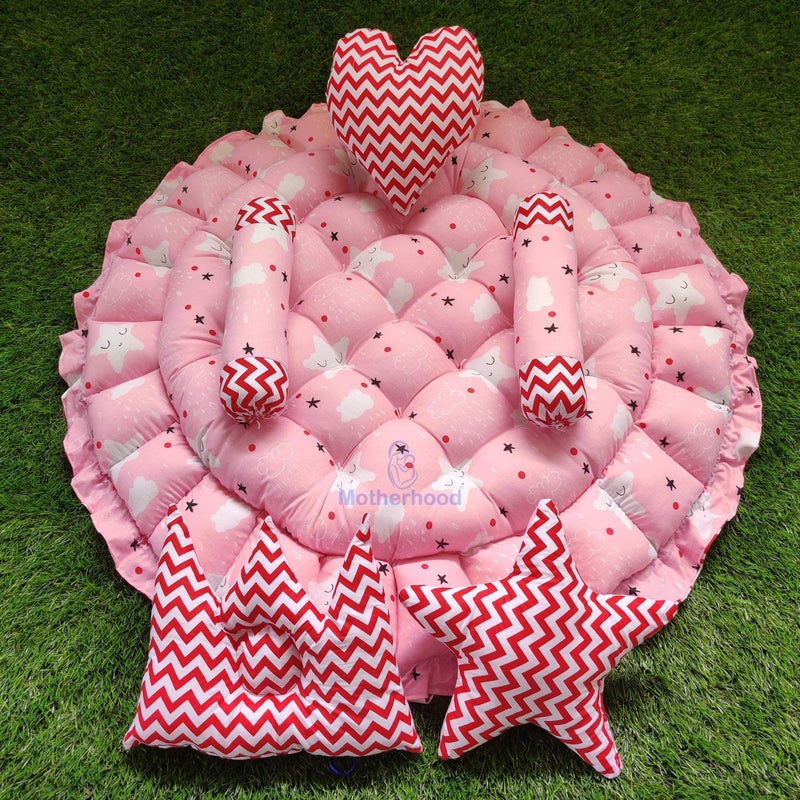 MOTHERHOOD MOTHERHOOD Round Baby Tub Bed and 5 pc Baby Pillow Luxury Baby Mattress Bed Sleeper Bedding Set coSleeper Safe Cotton Fabric with RFilled UltraSoft Comfortable for Newborn to Toddlers Pink - Image 5