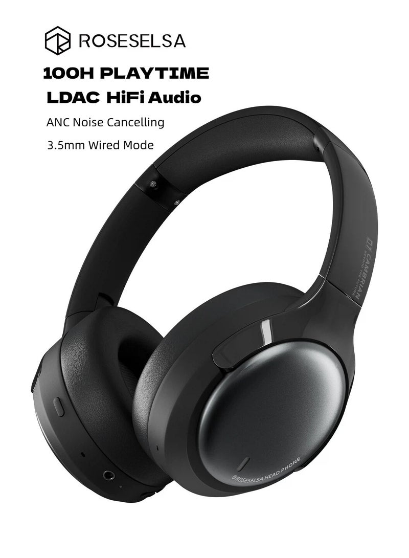 ROSESELSA Cambrian Wireless ANC Over-Ear Headphones, LDAC Hi-Res Audio, 100H Playtime, Bluetooth 5.3, 3.5mm Wired Mode, Low Latency Gaming Headset with Mic - Image 1
