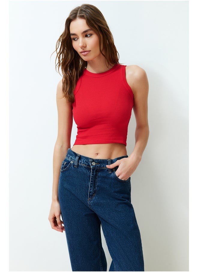 trendyol Red Halter Neck Ribbed Flexible Knitted Undershirt TWOSS24AL00047  - Image 2