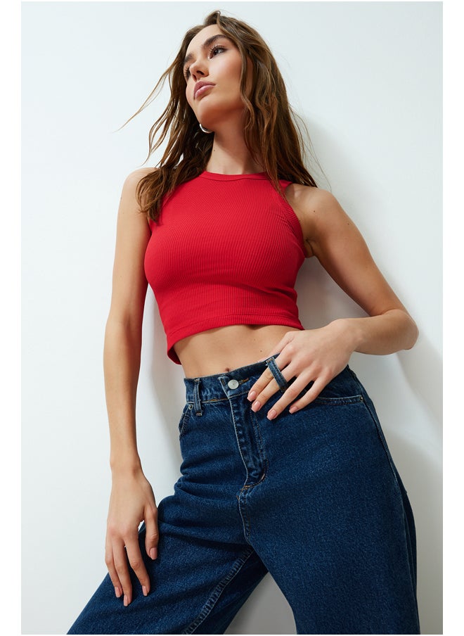 trendyol Red Halter Neck Ribbed Flexible Knitted Undershirt TWOSS24AL00047  - Image 3