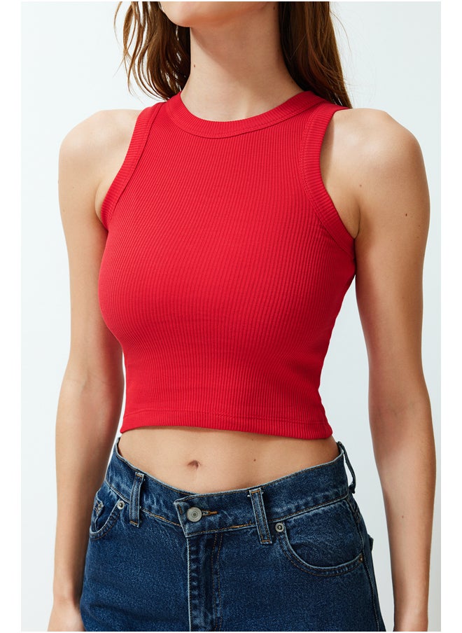 trendyol Red Halter Neck Ribbed Flexible Knitted Undershirt TWOSS24AL00047  - Image 4