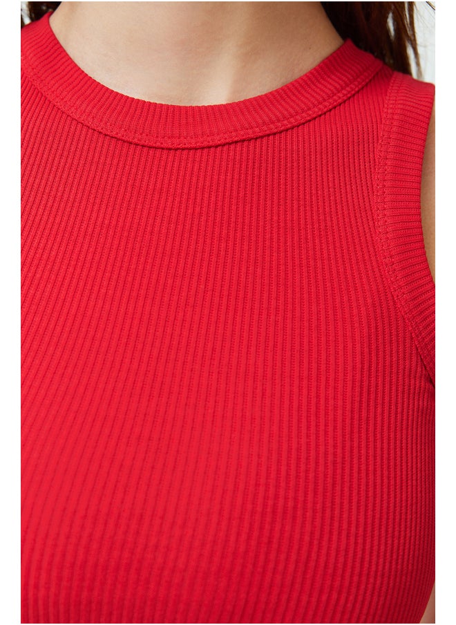 trendyol Red Halter Neck Ribbed Flexible Knitted Undershirt TWOSS24AL00047  - Image 5