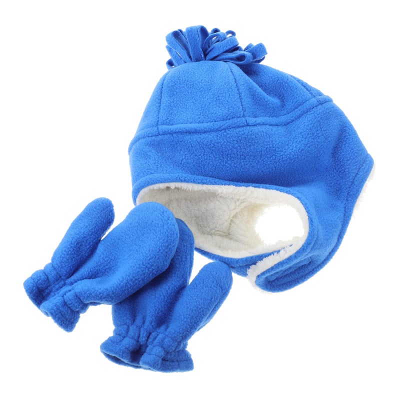 Cute Trapper Hat And Warm Mittens Set For Kids Boys Girls Outdoor Winter Blue - Image 2