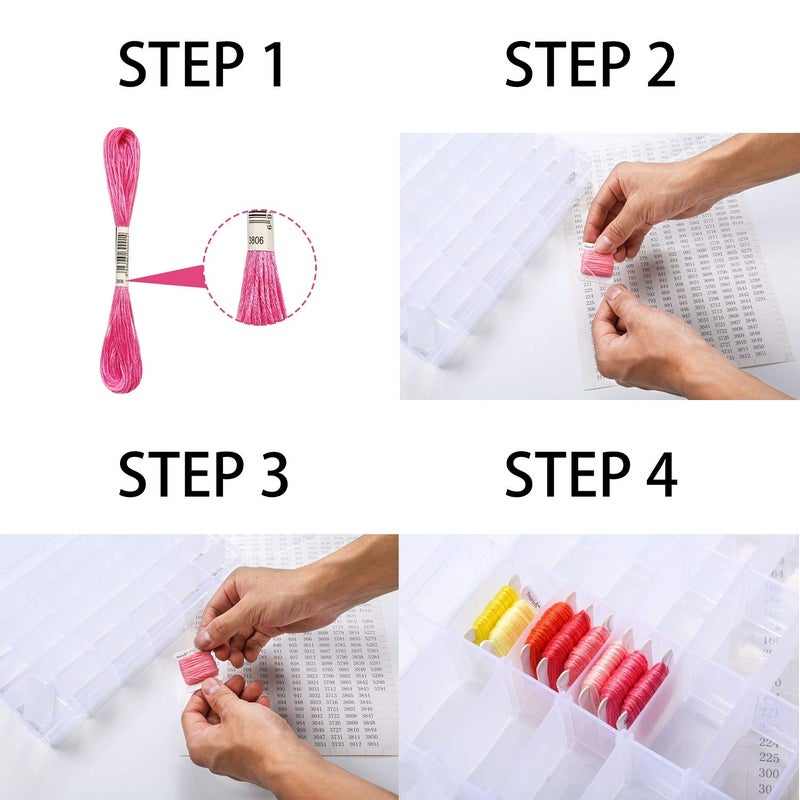 Peirich Embroidery Floss Organizer Box - 24 Compartments with 100 Hard Floss Bobbins and 459 Color Number Stickers - Image 2