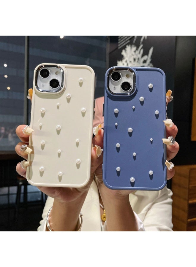 NIBEMINENT Metal Frame Pearl Protective TPU Case Cover For iPhone 15 Pro, Grandma Gray - Image 1