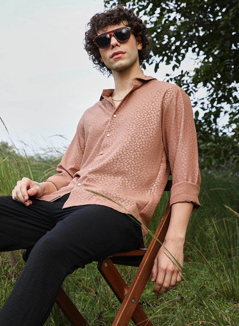 Campus Sutra Men's Salmon Orange Pavement Shirt  - Image 1