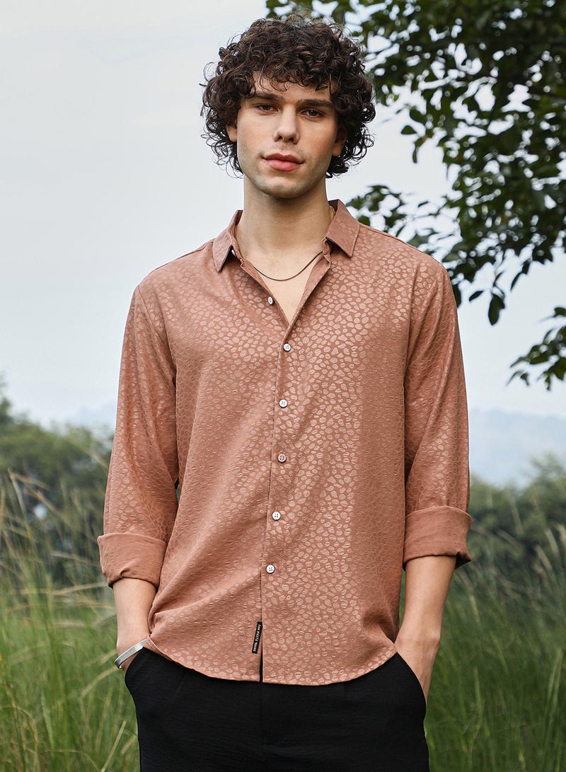 Campus Sutra Men's Salmon Orange Pavement Shirt  - Image 2