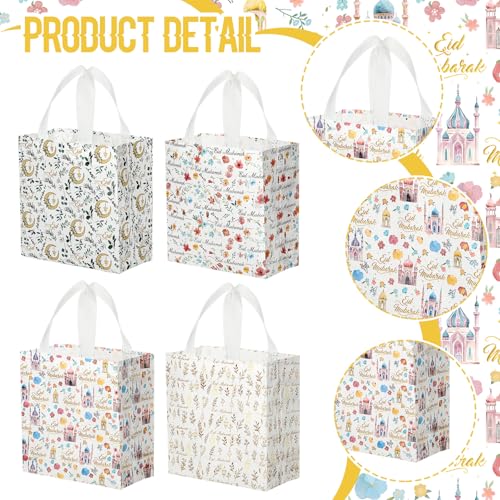 Amylove 24 Pcs Reusable Eid Mubarak Gift Bags with Handles Non Woven Ramadan Goodie Bags Eid Mubarak Party Favor Treat Gift Wrapping Shopping Tote Ramadan Party Supplies 92 x 87 x 43 - Image 3