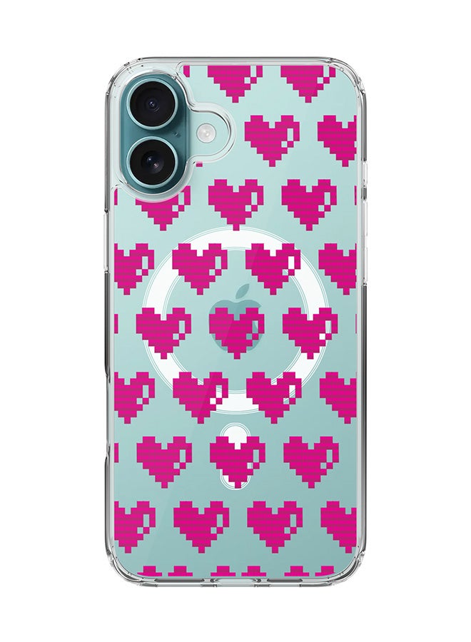 Stylizedd For iPhone 16 Plus Case [Compatible with MagSafe] Slim Magnetic cover Clear Phone Case - Pixel Hearts - Image 1