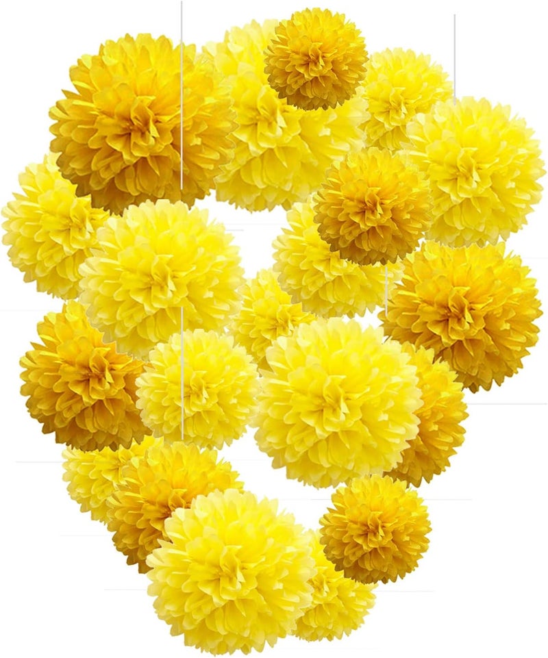 Capesaro Yellow Paper Pom Poms - 10",12" Tissue Pom Poms Decorations for Party Hanging Decor - 12 Piece Set - Image 1