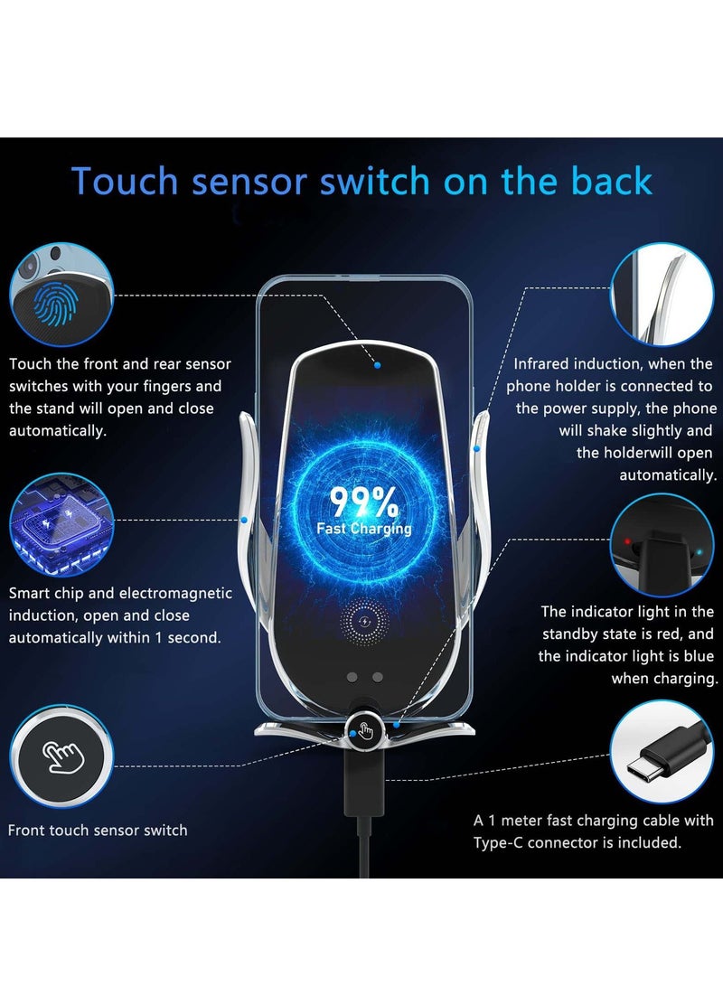 Y&D Wireless Car Charger - 15W Qi Fast Charging, Smart Sensor Air Vent Mount for iPhone and All Smartphones One-Hand Operation, 360° Rotation Silver - Image 5