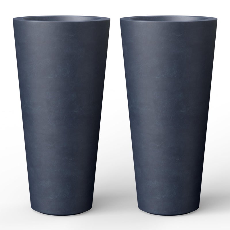 Kante Tall Concrete Planter (Set of 2), 15.8 Inch Tall, Charcoal