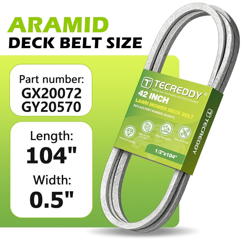 Tecreddy GX20072 Deck Belt for John Deere 42 inch Lawn Mower - Drive Belt Compatible with L110 D110 D130 100 Series (1/2" X 104") - Image 2