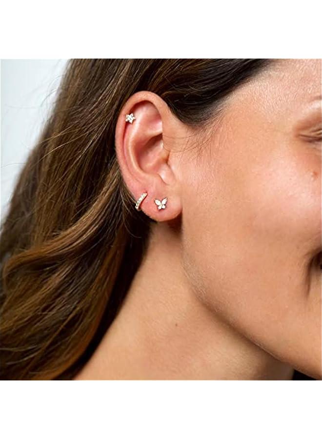 3 Pairs Gold Hoop Earrings Set: Dainty Stud Earrings Trendy Small 14K Gold Plated Hypoallergenic Dangle Cartilage Huggie Hoop Earrings for Women Gold Jewelry for Women Gifts - Image 4