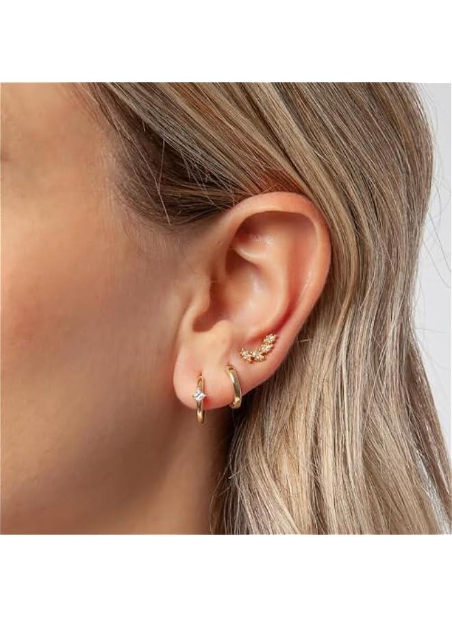 3 Pairs Gold Hoop Earrings Set: Dainty Stud Earrings Trendy Small 14K Gold Plated Hypoallergenic Dangle Cartilage Huggie Hoop Earrings for Women Gold Jewelry for Women Gifts - Image 5