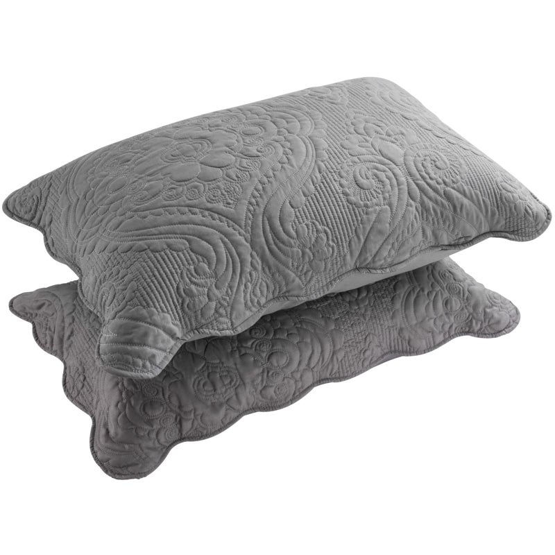 BOSOWOS BOSOWOS Quilted Pillow Shams Set of 2  Decorative Microfiber Standard Bed Pillow Shams  Soft Breathable Pillow Covers with Envelope Closure (Grey  2Pcs:20 x 26inch) 