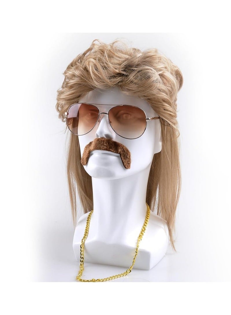 Mullet Wig, Brown Mullet Wigs Men for Mullet Party Pop Party 70s 80s Rocking Disco Wig Costume Fancy Dress Wig Afro Wig Costume Accessory - Image 3