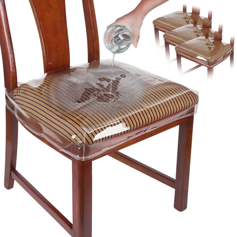 Houseables أغطية كراسي بلاستيكية أغطية مقاعد بلاستيكية لكراسي الطعام واقي كراسي من الفينيل شفاف مقاوم للماء لوسائد القطط والأطفال في غرفة المطبخ تناسب 16-18 بوصة 4 عبوات