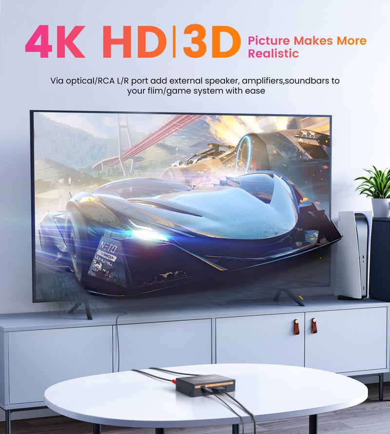 avedio Links 4K HDMI Audio Extractor Splitter, 1080P HDMI Audio Converter Adapter + Optical Toslink SPDIF + L/R Stereo Analog Audio Compatible with Fire Stick, Blu-Ray Player (4K 30Hz Black) - Image 2