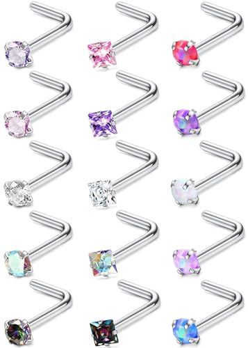 MILACOLATO 20G Nose Rings 316L Surgical Stainless Steel Nose Ring Studs L Shaped Studs Rings CZ Nose Ring Labret Nose Piercing Jewelry for Men Women - Image 1