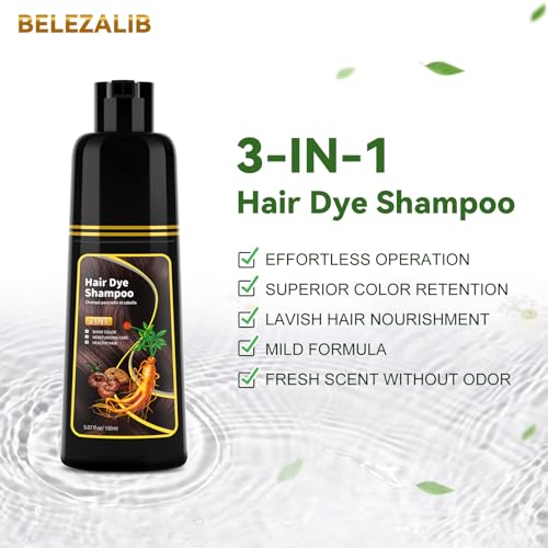 BELEZALIB Dark Brown Hair Dye Shampoo - Natural Nutrition for Gray Hair Coverage, 3 in 1 Shampoo for women, Semi Permanent Hair Color for Instant, Lasts 30 Days/Natural herbal Ingredients, 150 ML/5.07 OZ - Image 2
