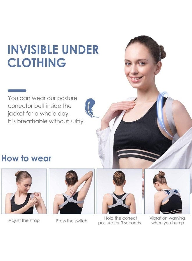 مثبت وضعية قابل للتعديل HSRG، تذكير ذكي بالوضعية مع اهتزاز حساس قابل للتعديل لدعم الجزء العلوي من الظهر ومنع انحناء الظهر، للرجال والنساء والأطفال - Image 4