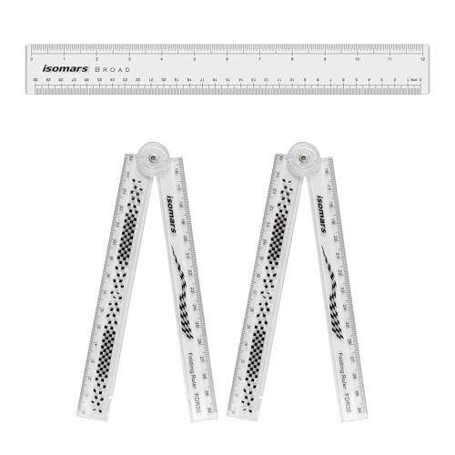 Isomars Folded Ruler – 12 Inch Measuring Scale - Set of 3 for Drawing, Craft, School & Office Use – Durable Foldable Plastic Ruler - Image 1