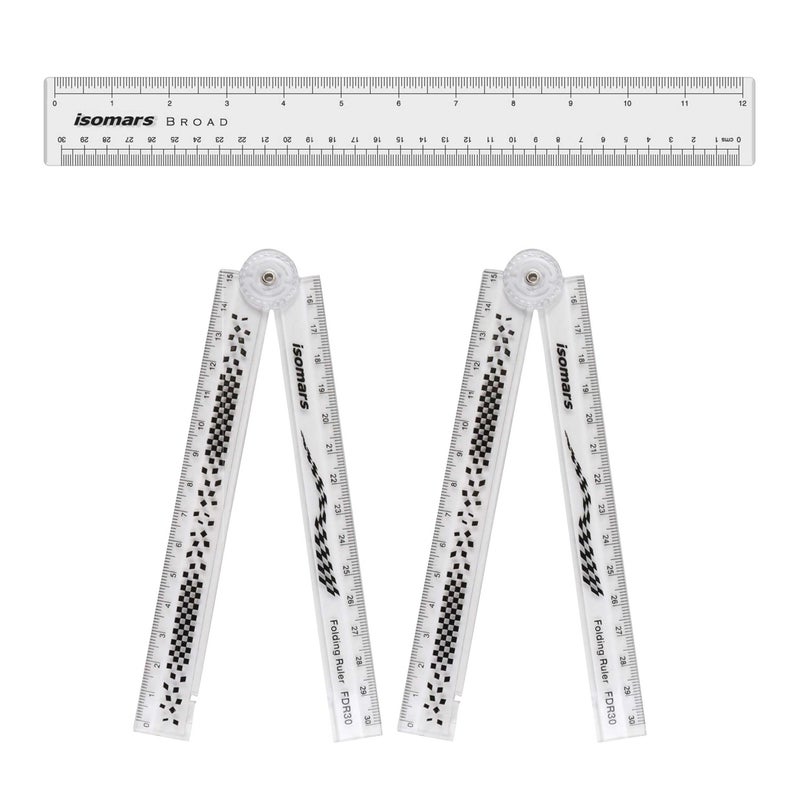 Isomars Folded Ruler – 12 Inch Measuring Scale - Set of 3 for Drawing, Craft, School & Office Use – Durable Foldable Plastic Ruler - Image 4