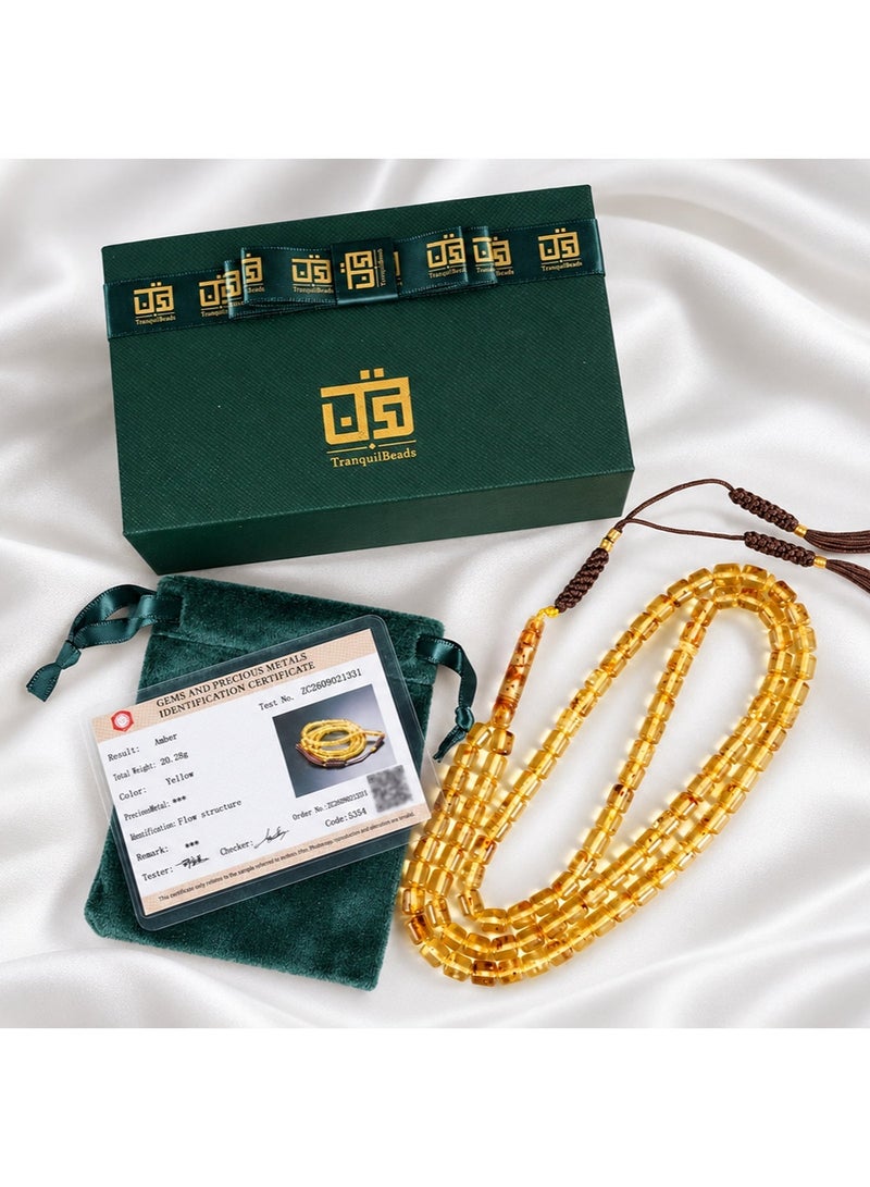 TranquilBeads Natural Baltic Flower Amber Tasbih with Certificate, 99 Beads Misbaha with Handmade Woven Tassel & Gift Box, Gift for Ramadan, Eid, Hajj & Umrah - Image 3